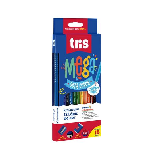 Imagem de Lápis De Cor Tris Mega Soft Color 12 Cores Kit Escolar
