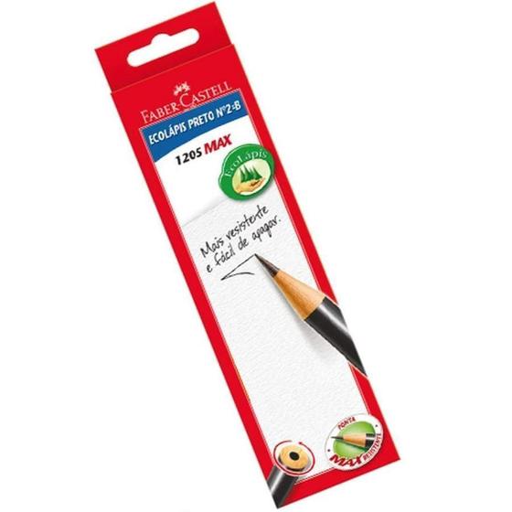 Imagem de Lápis de Escrever Preto Redondo Faber Castell Ecolápis Max Nº2 HB 12 Unidades