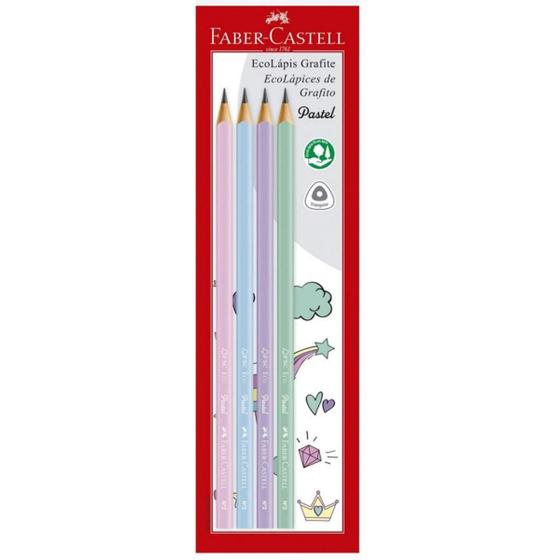 Imagem de Lápis grafite triangular tons pasteis EcoLápis SuperSoft Faber Castell com 4 unidades
