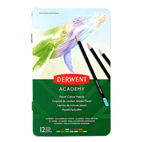 Imagem de Lapis Pastel Derwent Academy com 12 Cores Estojo Lata