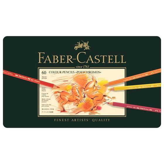 Imagem de Lápis Polychromos Mina Permanente Faber-Castell  - Estojo Metálico com 60 cores - Ref 110060