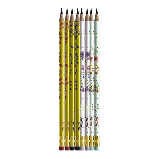 Imagem de Lápis Preto Com Borracha Tris-Collection Floral KIT com 8 lápis 2HB