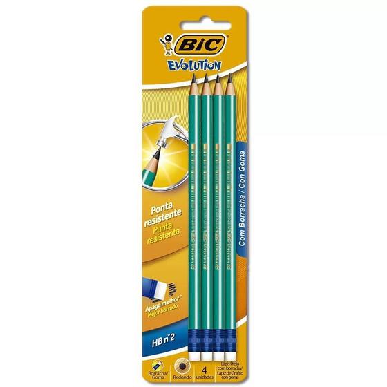 Imagem de Lápis Preto Nº 02 C/Borracha Bic Evolution Kit C/4 Redondo