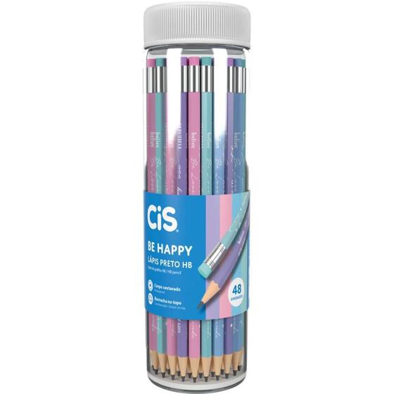 Imagem de Lápis Preto Sextavado CIS BE HAPPY com Borracha  Pote com 48 Unidades