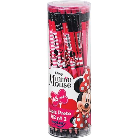 Imagem de Lápis Preto Sextavado Decorado Minnie HB Nº2 com Borracha - Pote com 48 Unidades