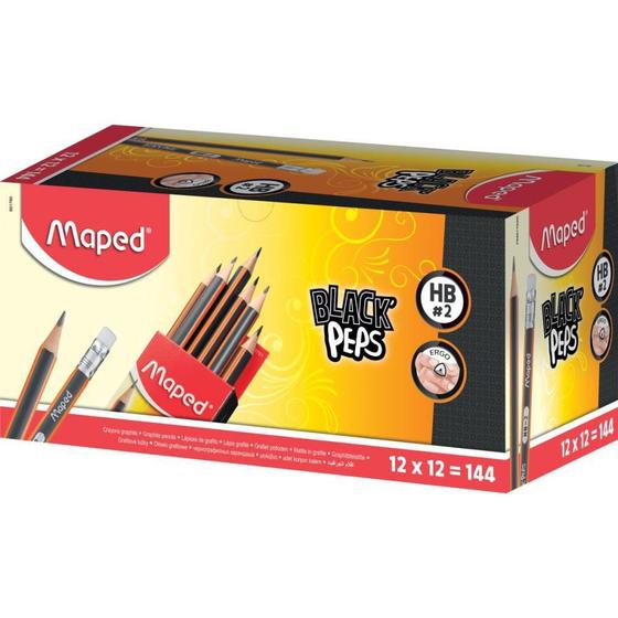 Imagem de Lápis Preto Triangular BLACK PEPS HB com Borracha Caixa com 144