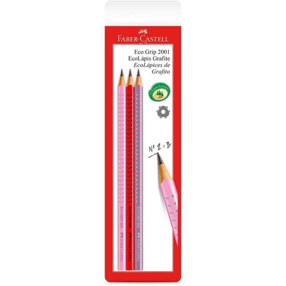 Imagem de Lápis Preto Triangular Ecolápis GRIP 2001 Vermelho e Lilás Blister com 3