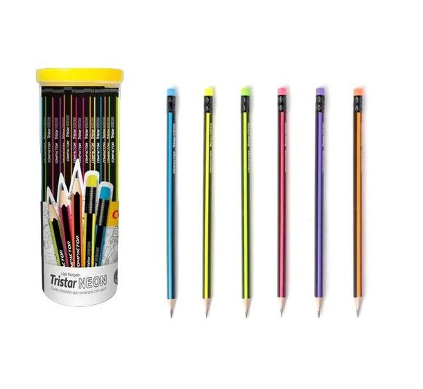 Imagem de Lápis Tristar Neon HB Nº2 Triangular c/  Borracha Kit 96 Un