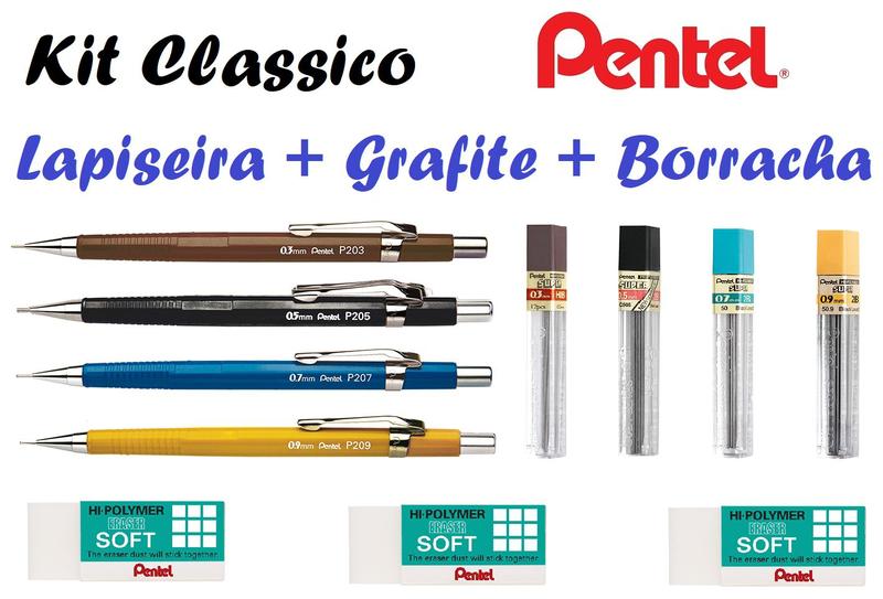 Imagem de Lapiseira Pentel Sharp 0,3 0,5 0,7 0,9 + Grafite + Borracha