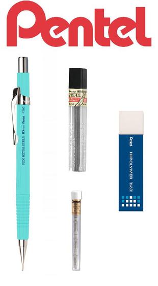 Imagem de Lapiseira Pentel Sharp 0,5mm VD Esmer. + Grafite + Borrachas