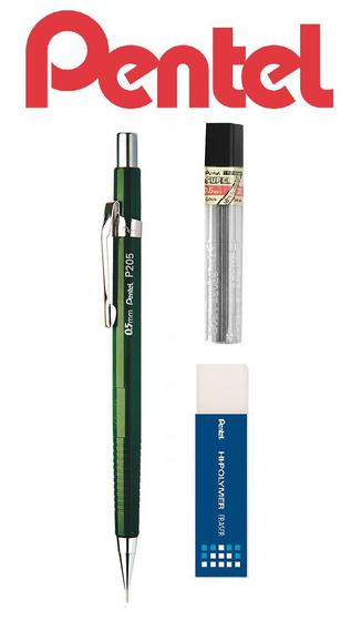Imagem de Lapiseira Tecnica Pentel 0,5mm P-205 Sharp Verde + Itens