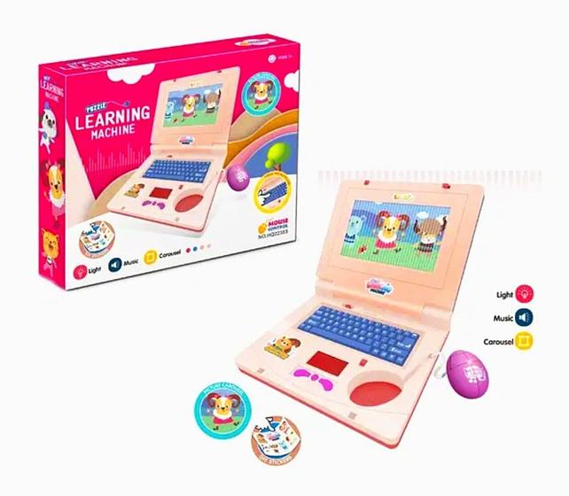 Imagem de Laptop De Brinquedo Computador Educativo Notebook Infantil Rosa Eletrônico Com Som e Luzes