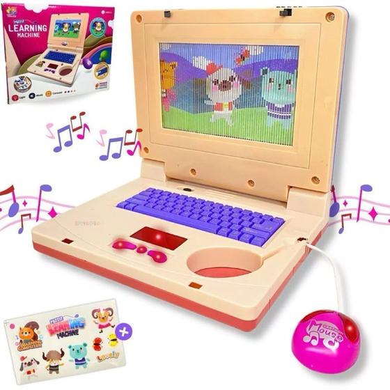 Imagem de Laptop Notebook Infantil Eletrônico Com Som e Luzes + Mouse - Rosa Menina - Puzzle Learning Machine