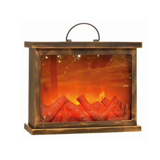 Imagem de Lareira de Natal Decorativa Rústica Retangular com Led Cromus 24x30cm