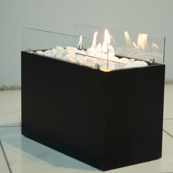 Imagem de Lareira Ecológica  completa queimador, abafador, manta anti-chamas, pedras e vidro
