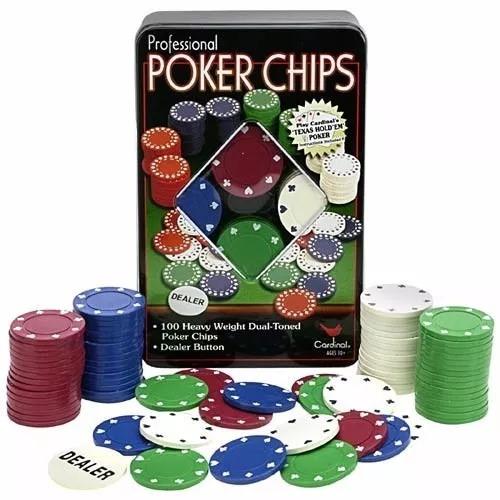 Imagem de Lata Com 100 Fichas Para Jogo De Cartas Poquer Poker Baralho