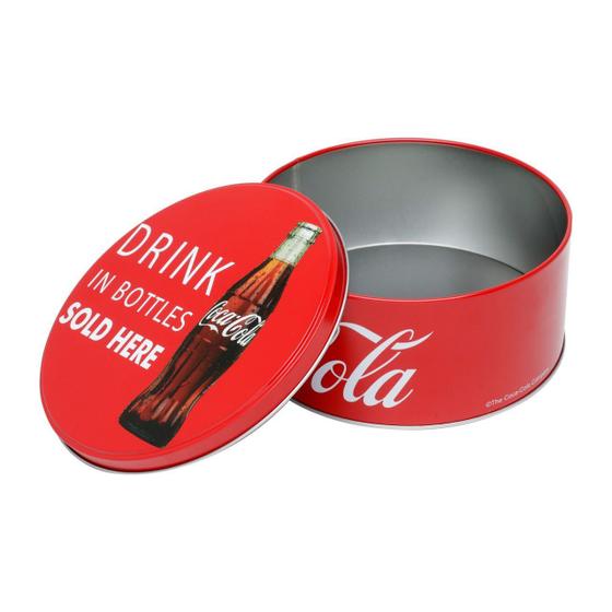 Imagem de Lata De Metal Redonda Para Biscoito "Drink In Bottles Sold Here" Coca-Cola Vermelho Original Coke Coca Cola - Urban