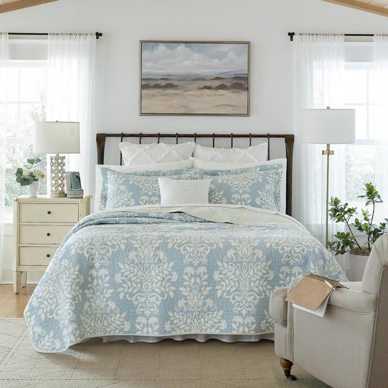 Imagem de Laura Ashley - Coleção Rowland - Conjunto de Colchas - 100% Algodão, Reversível, Roupa de cama para todas as estações com Shams correspondentes, Pré-lavada para maior conforto, Completa/Queen, Azul