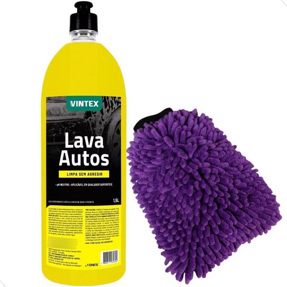 Imagem de Lava Autos 1,5l Shampoo Automotivo Luva Microfibra Vintex