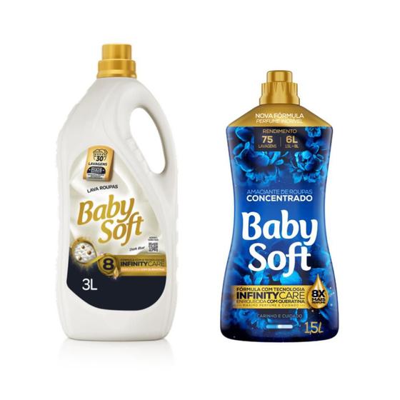 Imagem de Lava Roupas 3l + Amaciante Concentrado Baby Soft Carinho e Cuidado 1,5l