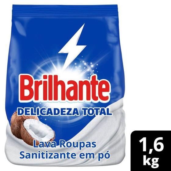 Lava-Roupas em Pó Brilhante Roupas Brancas e Coloridas Delicadeza Total 1,6kg Imagem de Lava-Roupas em Pó Brilhante Roupas Brancas e Coloridas Delicadeza Total 1,6kg