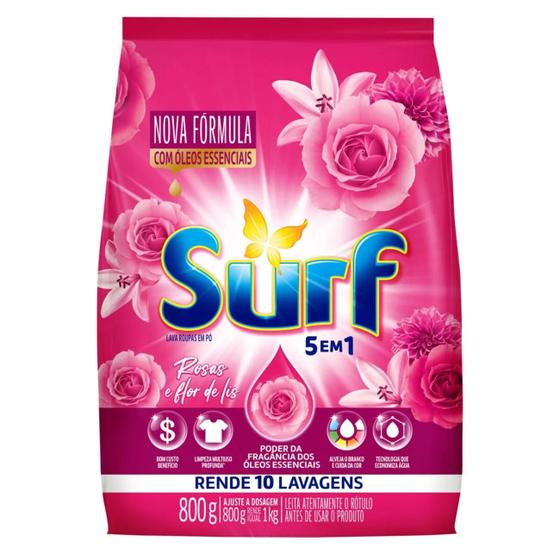 Imagem de Lava Roupas em Pó Surf Rosas e FlordeLis Pacote 800g com 16 unidades 