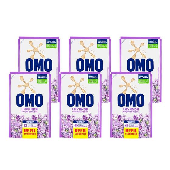 Imagem de Lava Roupas Líquido Omo Lavanda 14 Dias de Perfume Refil Econômico Cheirinho Duradouro 900ml Kit 6