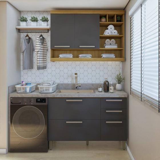 Imagem de Lavanderia Modulada com Balcão e Armário Aéreo com Nicho 100% Mdf Burguesa