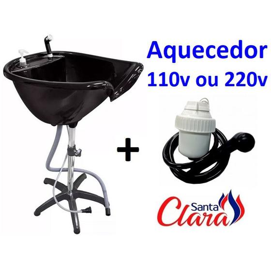Lavatório Portátil Preto com Aquecedor 110v ou 220v e Pés Fixo para Cabeleireiro - Santa Clara Menor preço em Lavatório Portátil Preto com Aquecedor 110v ou 220v e Pés Fixo para Cabeleireiro - Santa Clara