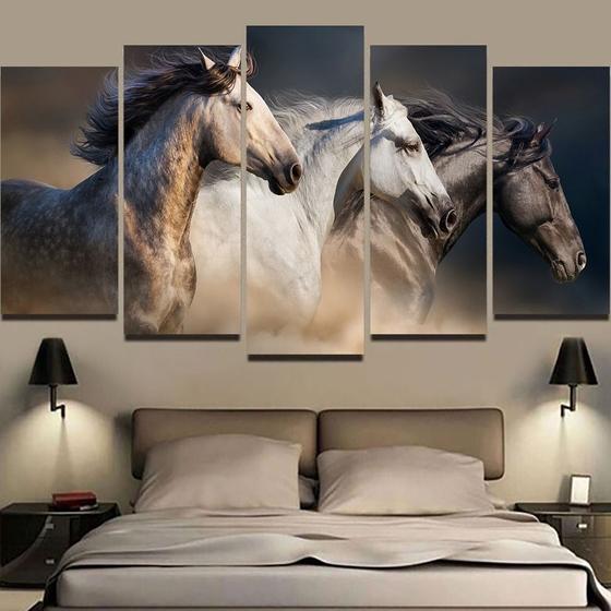 Imagem de lConjunto Quadro Decorativo Mosaico Com Foto Personalizado Cavalos  PVC Decoração para Sala de Jantar Quarto Casal