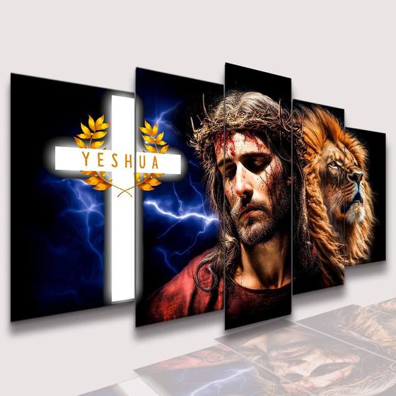 Imagem de lConjunto Quadro Decorativo Mosaico Com Foto Personalizado Jesus Cristo e  Leão de Juda Yeshua    PVC Decoração para Sala de Jantar Quarto Casal