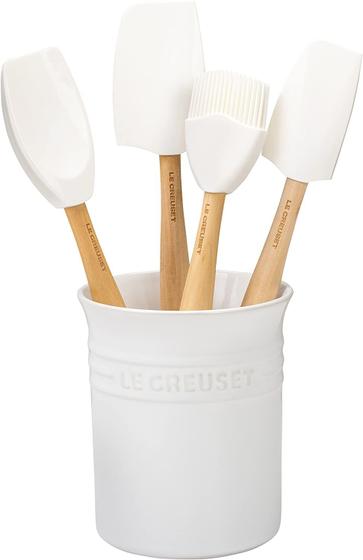 Imagem de Le Creuset Silicone Craft Series Utensil Set com Stoneware Crock, 5 pc., Branco