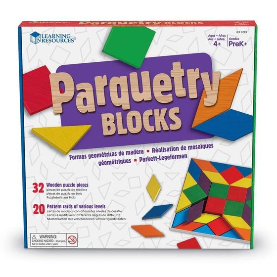 Imagem de Learning Resources Parquetry Blocks & 20 Pattern Cards, 53 Piece Set, Ages 4+, Multicolor, 10 L x 10 W in