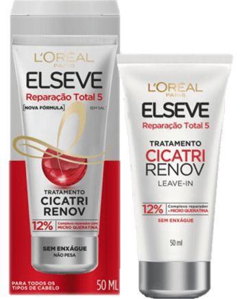 Imagem de Leave-in Elseve L'Oréal Cicatri Renov Reparação Total 50ml Plástica Capilar Instantânea Proteção Térmica Antifrizz Maciez Brilho Desembaraço Imediato