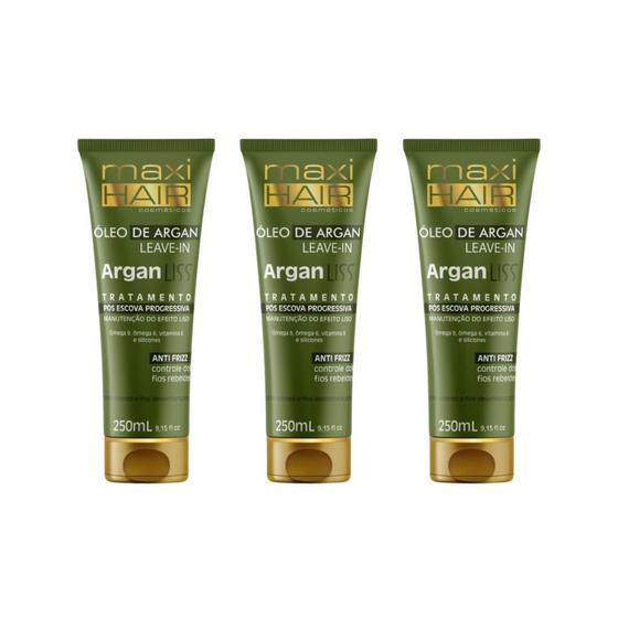 Imagem de Leave-In Maxihair 250Ml Argan Liss Pos Escova - Kit Com 3Un