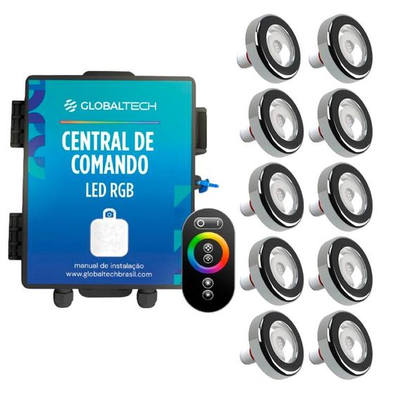 Imagem de Led Piscina - Kit 10 Led Tholz 6W Inox RGB com Central e Controle Touch