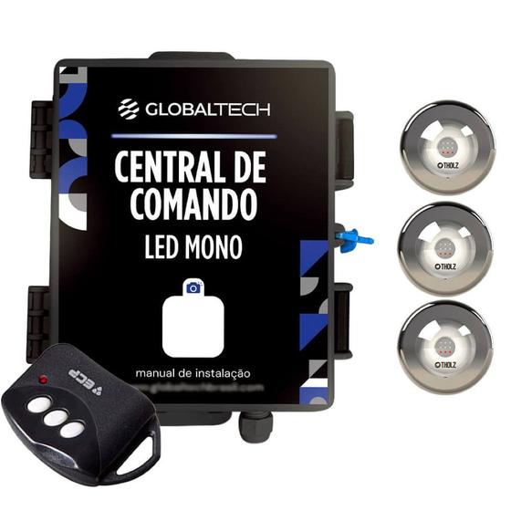 Imagem de Led Piscina - Kit 3 Tholz mono 6W Inox + Central Globaltech