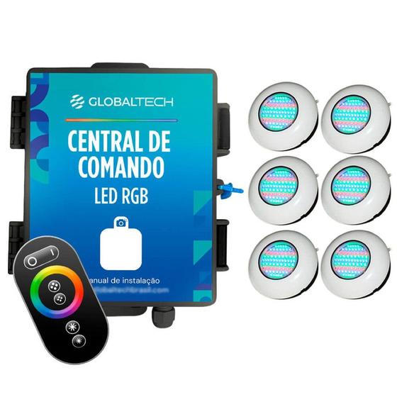 Imagem de Led Piscina RGB - Kit 6 Easy Led 70 com Central e Controle Touch