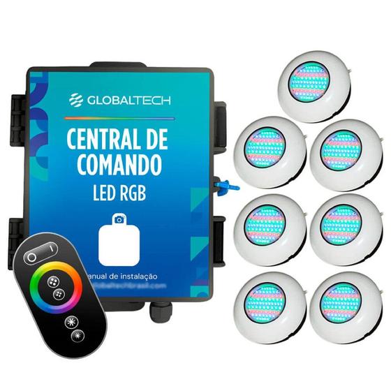 Imagem de Led Piscina RGB - Kit 7 Easy Led 70 com Central e Controle Touch