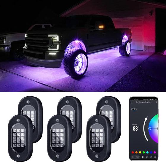 Imagem de LED Rock Lights Honalia 6 cápsulas RGB para caminhões UTV com Bluetooth