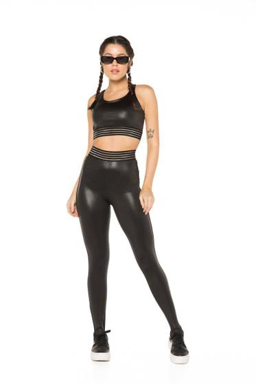 Imagem de Legging Acetinada com Elástico e Filetes Sperafico Poliamida Preto