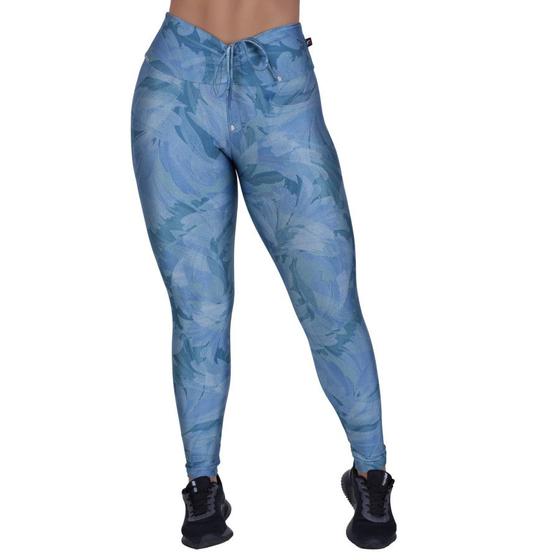 Imagem de Legging fitness fusô cirrê estampado cós alto cadarço franzido orbis