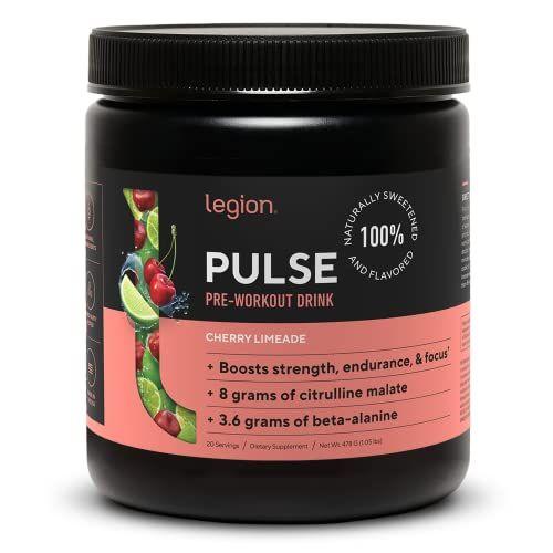 Imagem de Legion Pulse Pre Workout Supplement - All Natural Nitric Oxide Preworkout Drink para aumentar a energia, livre de creatina, naturalmente adoçado, beta alanina, citrulina, alfa GPC (limão de cereja)