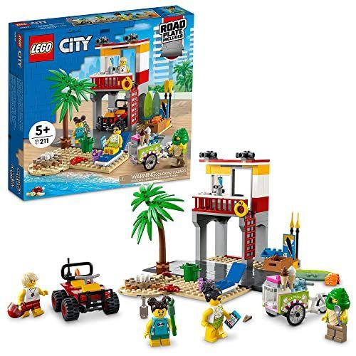 Imagem de LEGO City Beach Lifeguard Station 60328 Kit de Construção para Maiores de 5 anos, com 4 Minifiguras e Figuras de Caranguejo e Tartaruga (211 Peças)