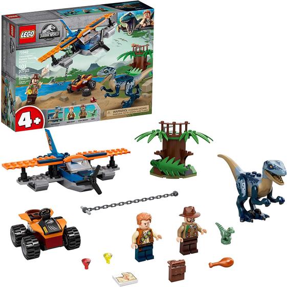 Posable Raptor LEGO Jurassic World Velociraptor: Missão de Resgate biplano 75942 ...