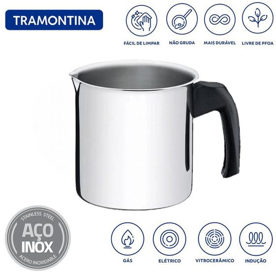 Imagem de Leiteira Fervedor Tramontina Allegra Indução em Aço inox e Cabo de Baquelite 12 cm 1,4 L