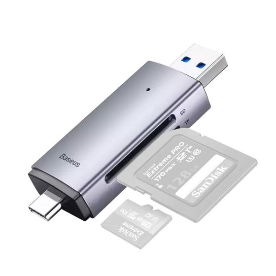 Leitor Cartão Memória Microsd E Sd Usb 3.0 E Usb-C - Baseus Imagem de Leitor Cartão Memória Microsd E Sd Usb 3.0 E Usb-C - Baseus
