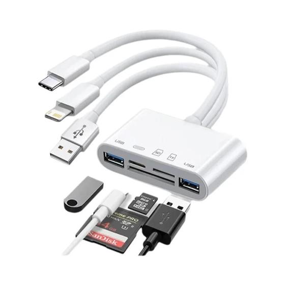 Imagem de Leitor De Cartão SD Universal 8 Em 1 Hub USB Para iPhone iPad MacBook Lightning USB Tipo C
