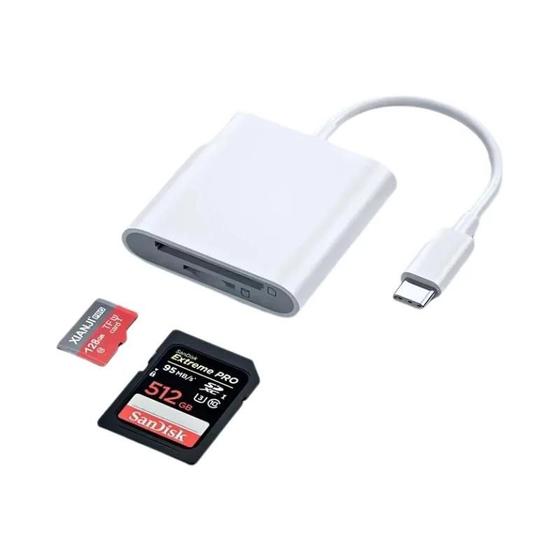 Imagem de Leitor de Cartão USB OTG 4 em 1 para iPhone 14/13/12 - Adaptador para Cartões SD e TF