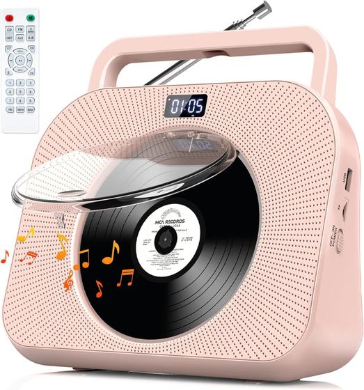 Imagem de Leitor de CD de Mesa com Bluetooth e Alto-Falantes Duplos - Design Rosa